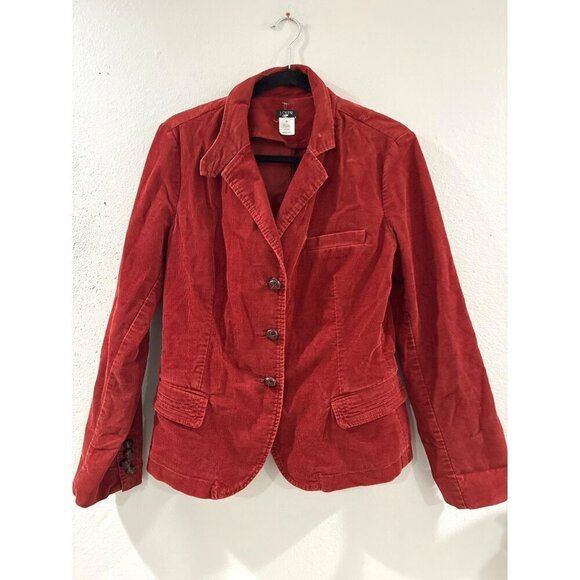 J Crew Burnt Orange Cotton Corduroy Leather Buttons Blazer Women's - Picture 1 of 13